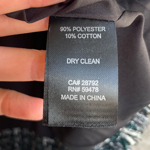 RACHEL ZOE Green & Black Textured Boucle Tweed Fringe Blazer Suit Jacket M - Picture 15 of 15